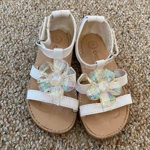 White Patten Leather Flower Sandals Size 8